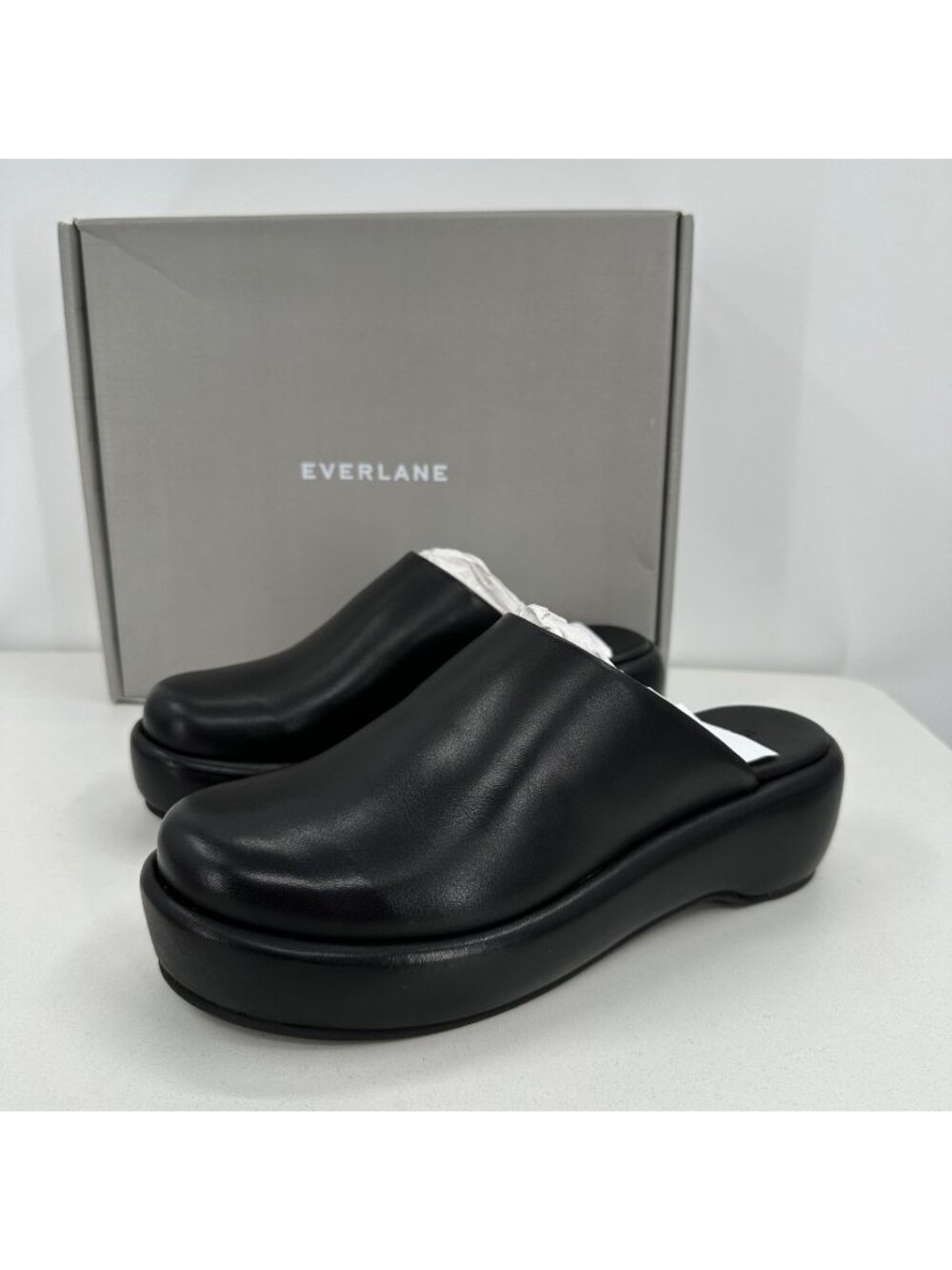 Everlane The Puffa Flatform in Black Leather sz 7 Women's Chunky Platform Clog